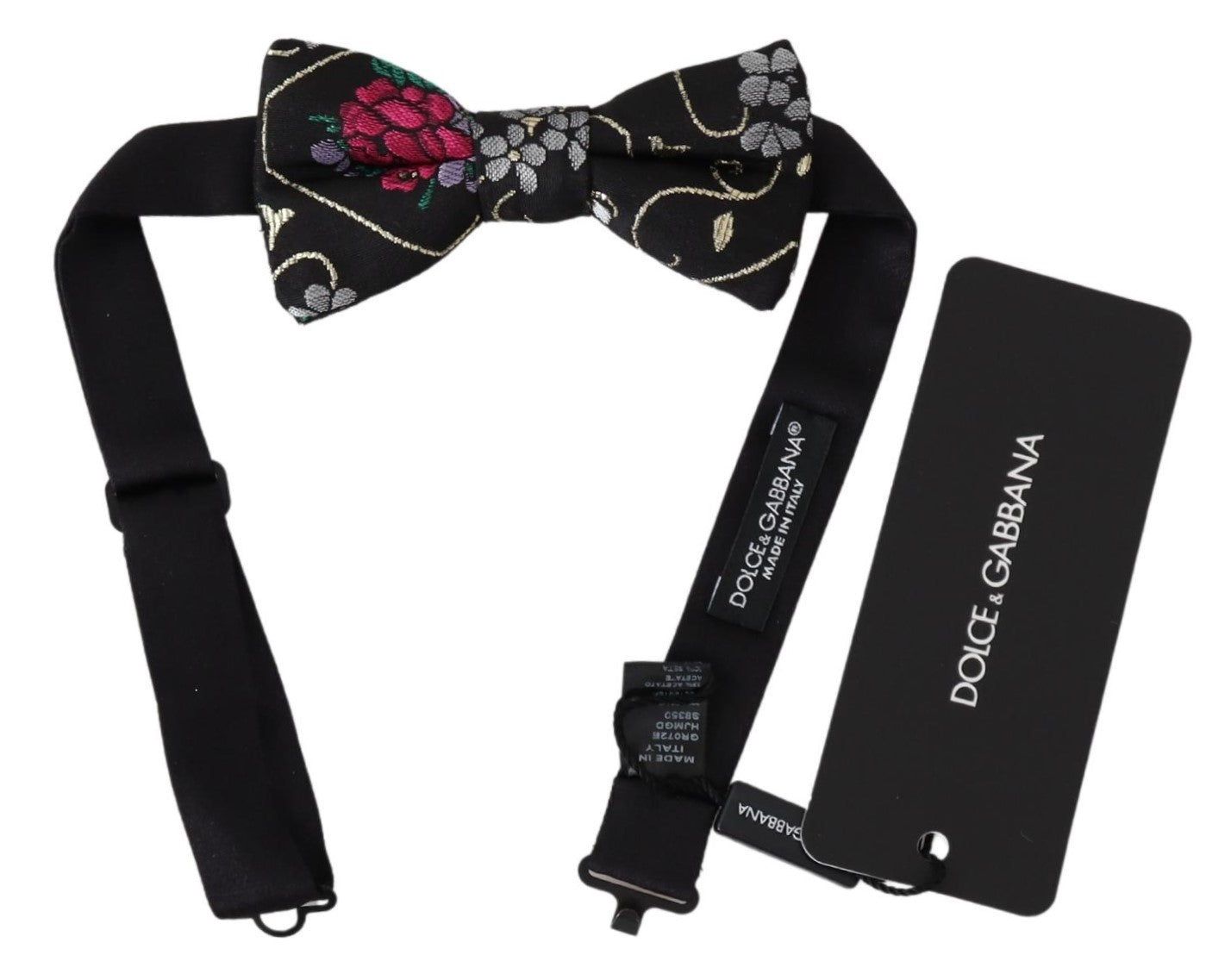 Schwarze, geblümte Jacquard-Krawatte mit verstellbarem Hals und Papillon-Fliege