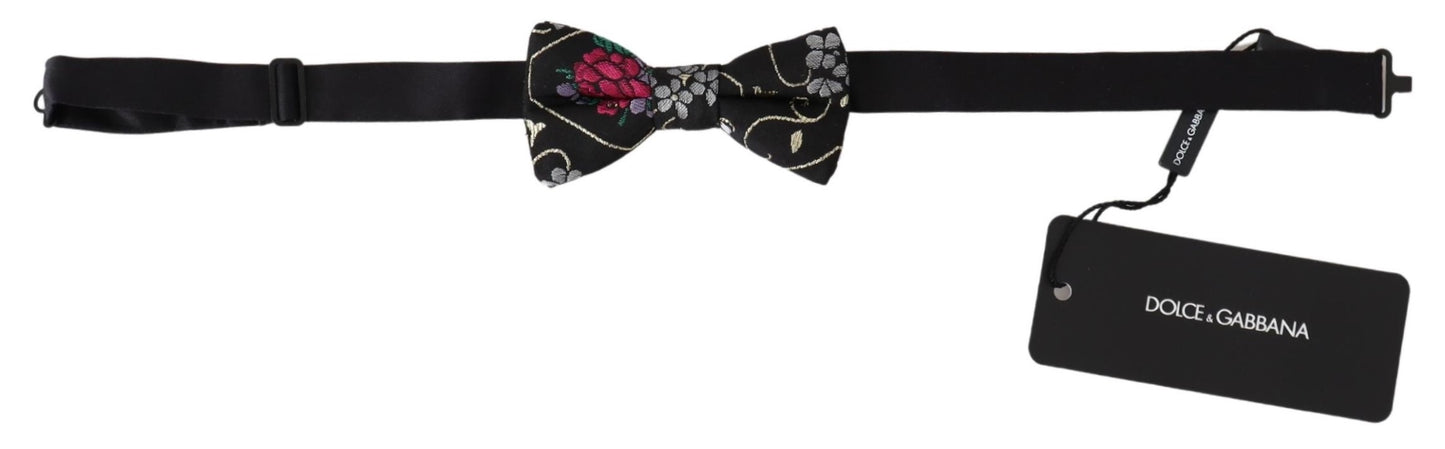 Schwarze, geblümte Jacquard-Krawatte mit verstellbarem Hals und Papillon-Fliege