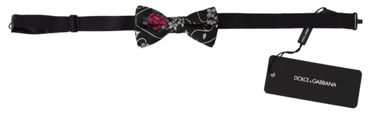 Schwarze, geblümte Jacquard-Krawatte mit verstellbarem Hals und Papillon-Fliege