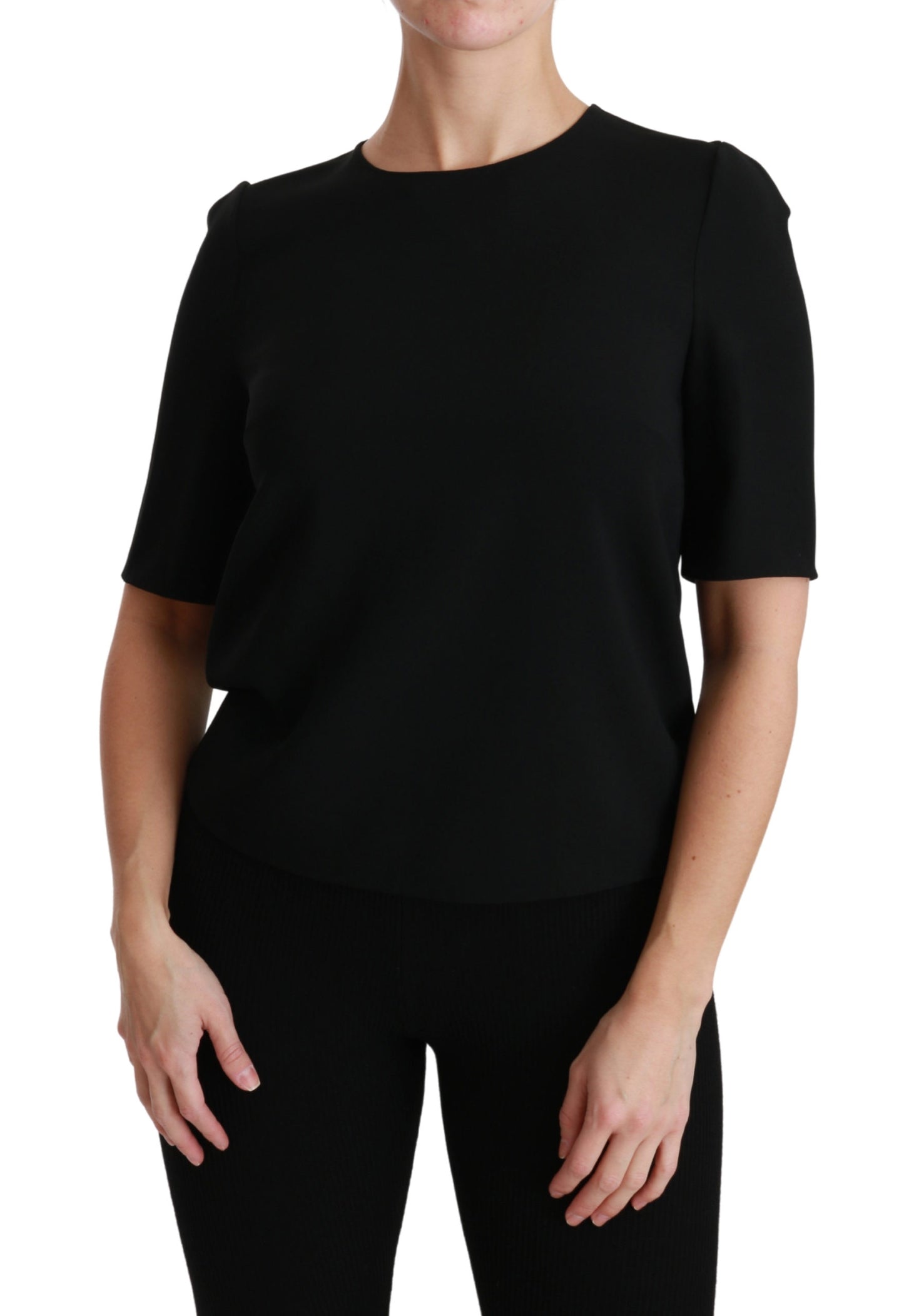 Schwarzes kurzärmeliges Freizeittop Stretchbluse