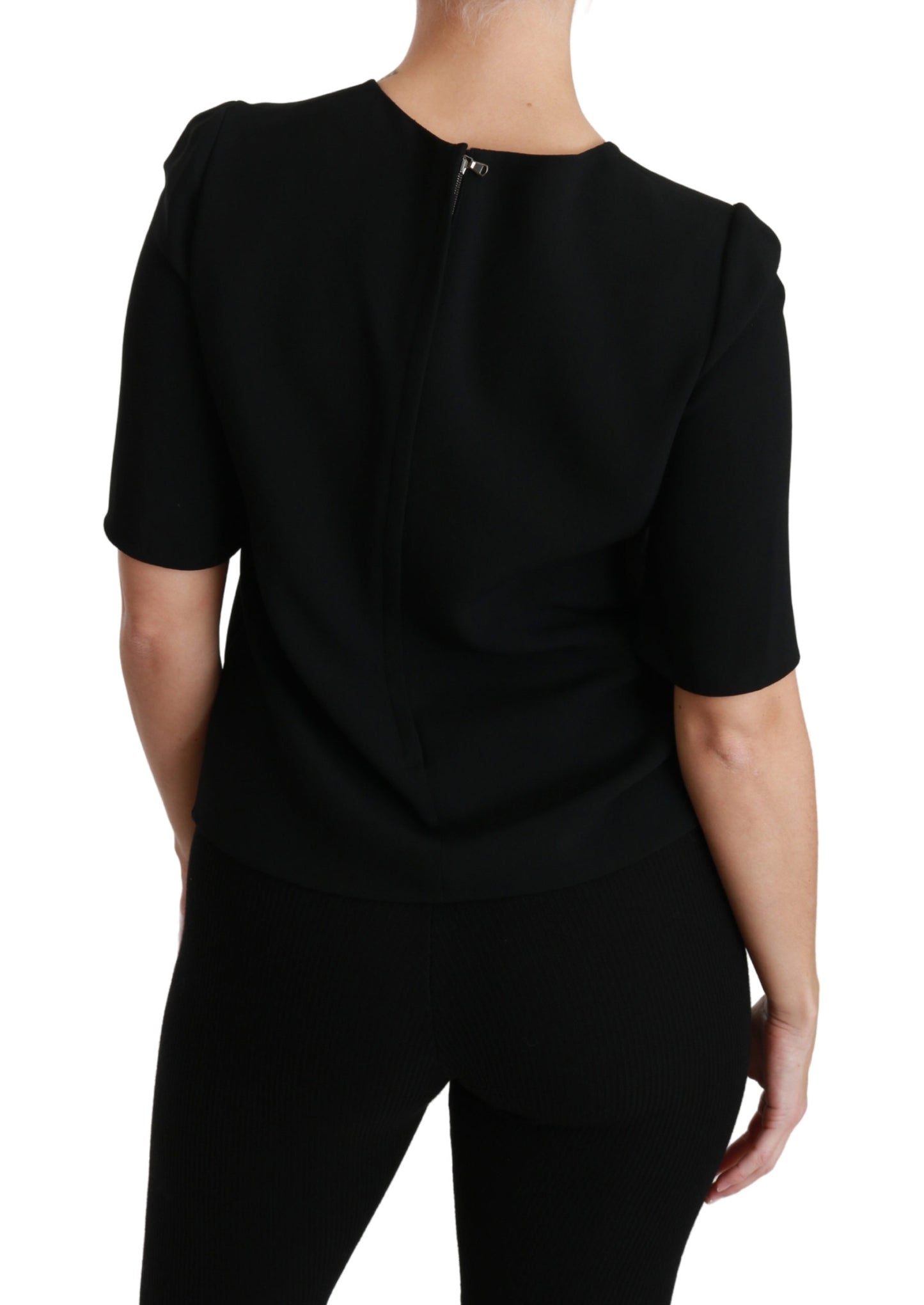 Schwarzes kurzärmeliges Freizeittop Stretchbluse