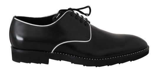 Schwarzes Leder Weiße Linie Kleid Derby Schuhe