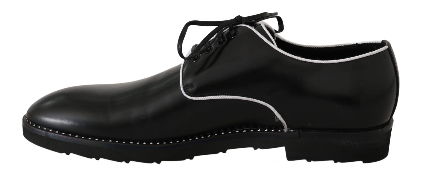 Schwarzes Leder Weiße Linie Kleid Derby Schuhe