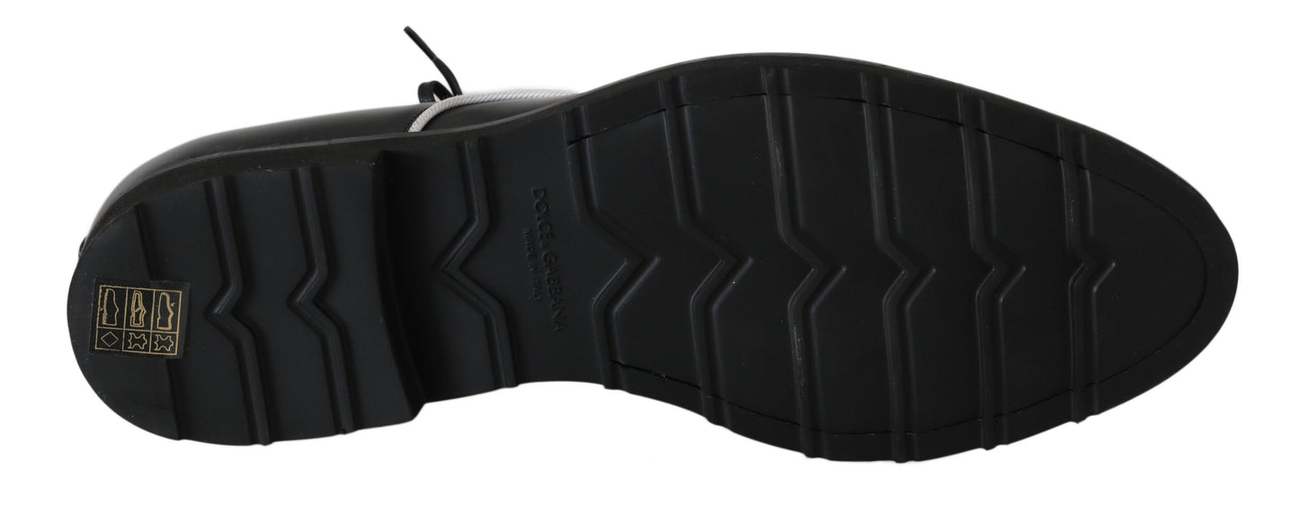 Schwarzes Leder Weiße Linie Kleid Derby Schuhe
