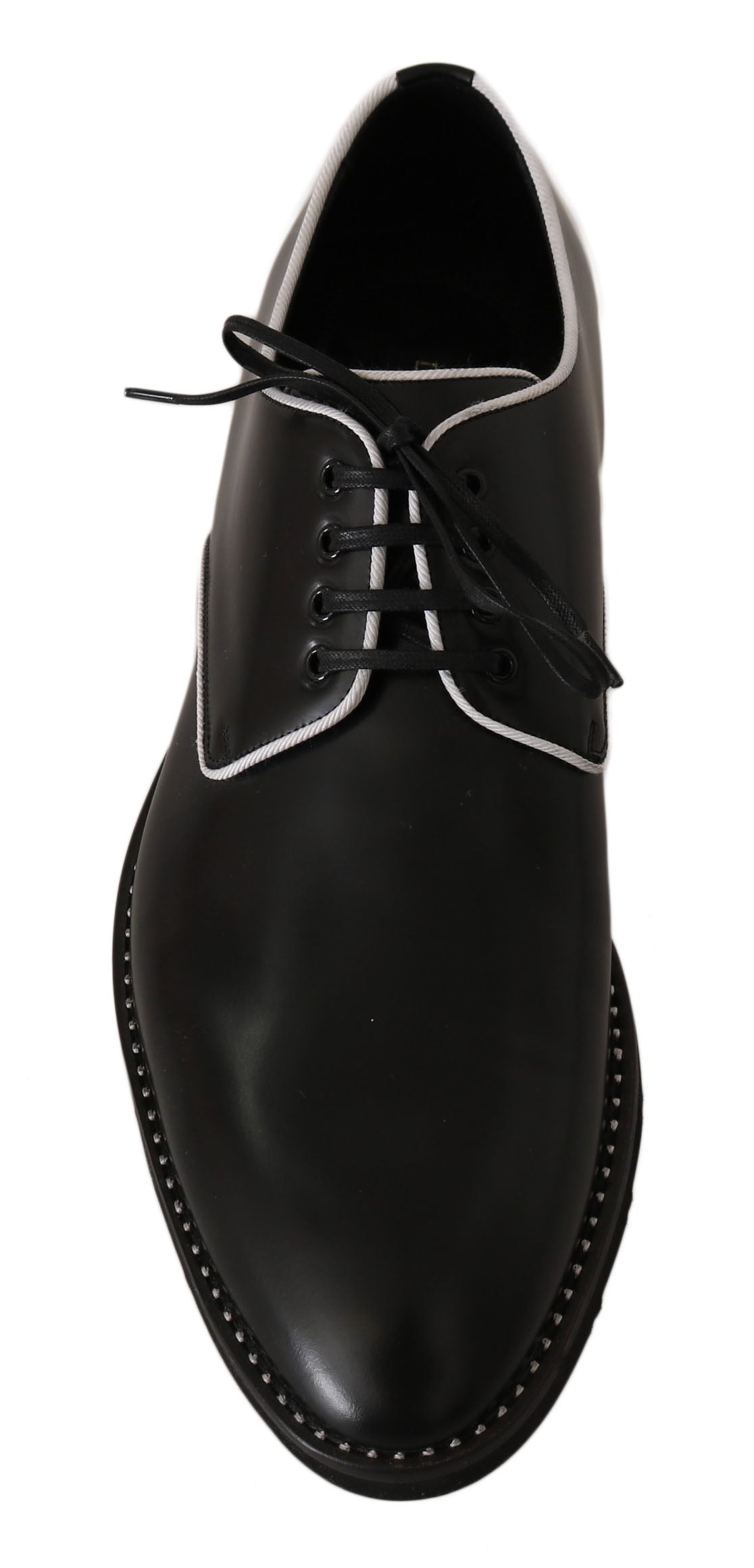 Schwarzes Leder Weiße Linie Kleid Derby Schuhe