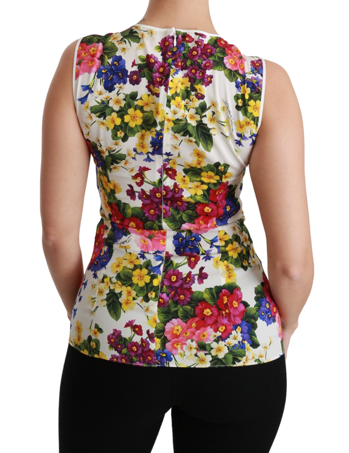 Weißes ärmelloses Blusentop mit Blumenmuster Seidenoberteil