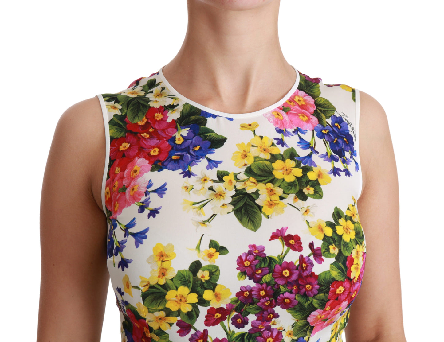 Weißes ärmelloses Blusentop mit Blumenmuster Seidenoberteil