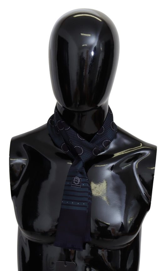 Dunkelblauer Logo Skinny Wrap Fransen Seidenschal