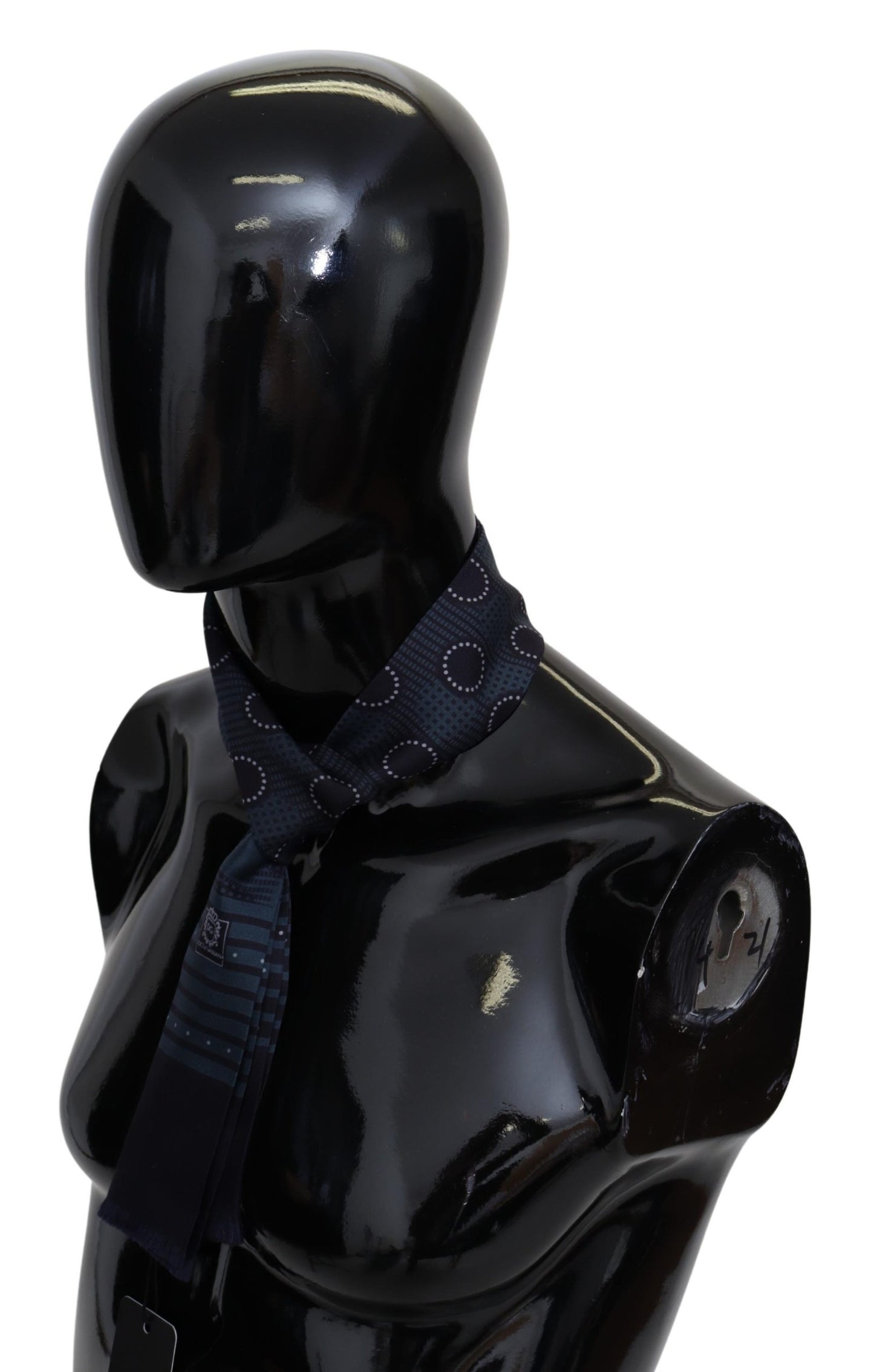 Dunkelblauer Logo Skinny Wrap Fransen Seidenschal