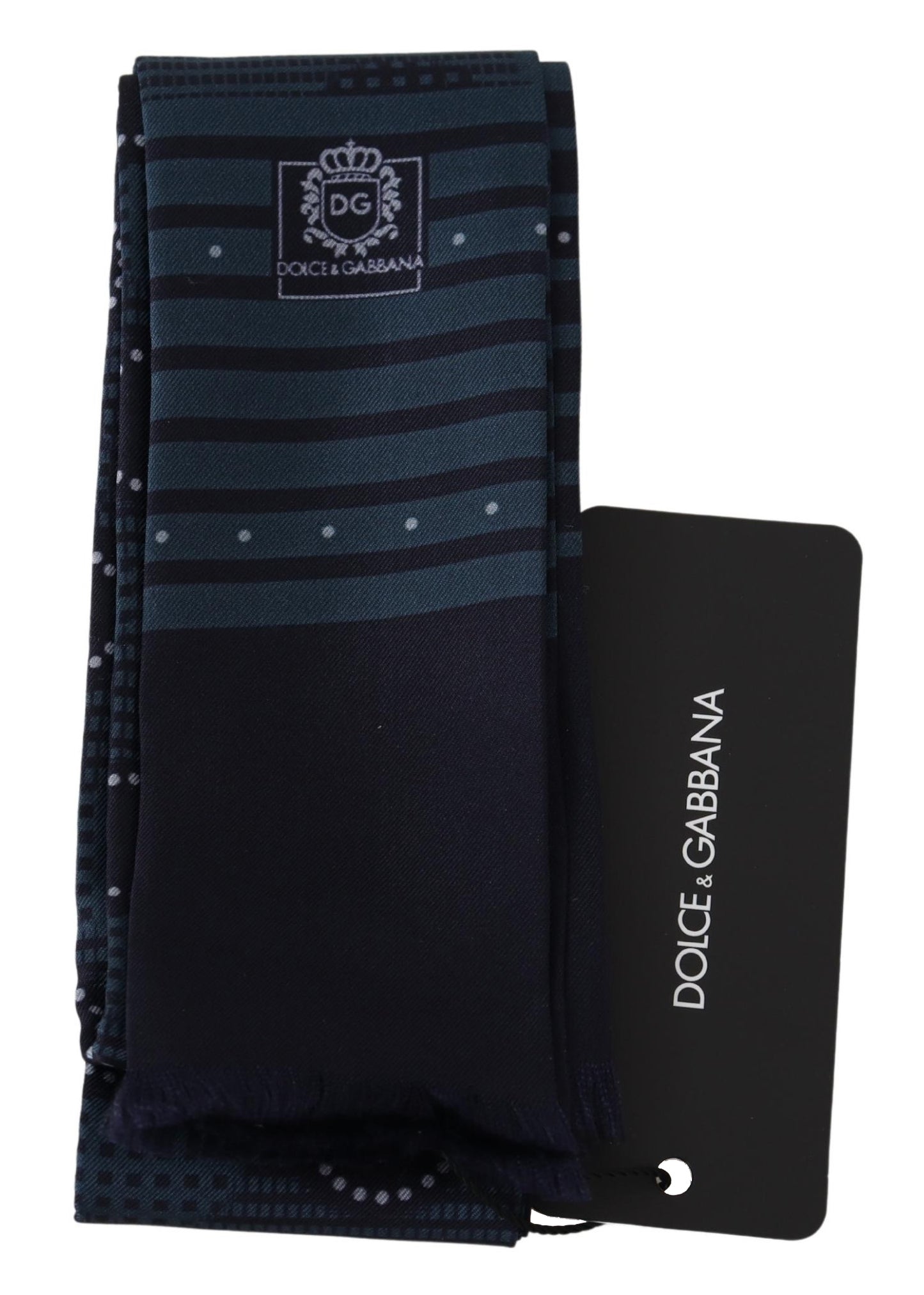 Dunkelblauer Logo Skinny Wrap Fransen Seidenschal