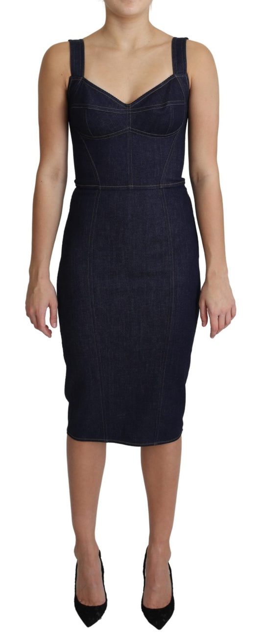 Dunkelblaues figurbetontes Midikleid aus Denim