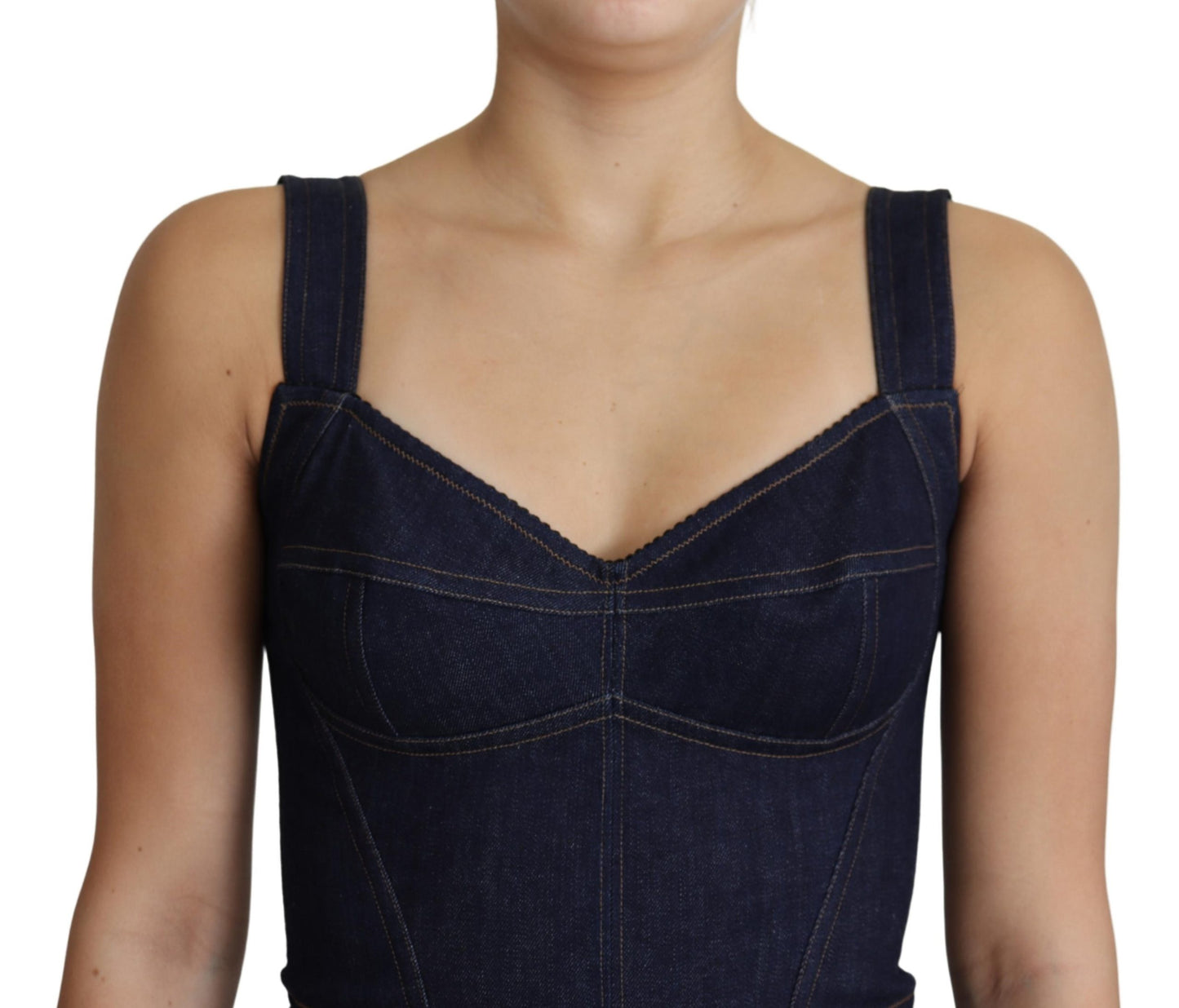 Dunkelblaues figurbetontes Midikleid aus Denim