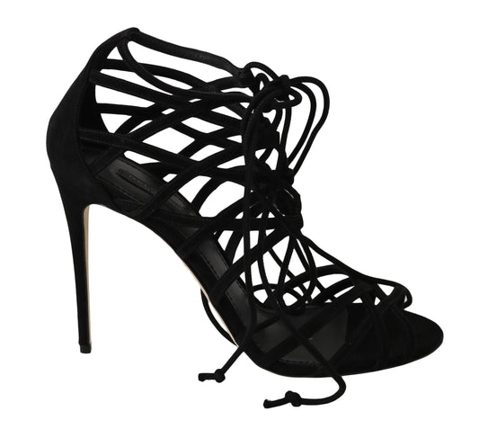 Schwarze Wildleder Riemen Stilettos Sandalen