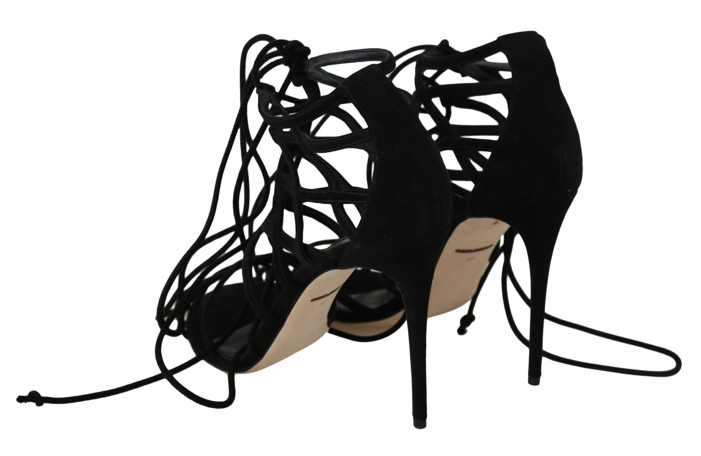Schwarze Wildleder Riemen Stilettos Sandalen