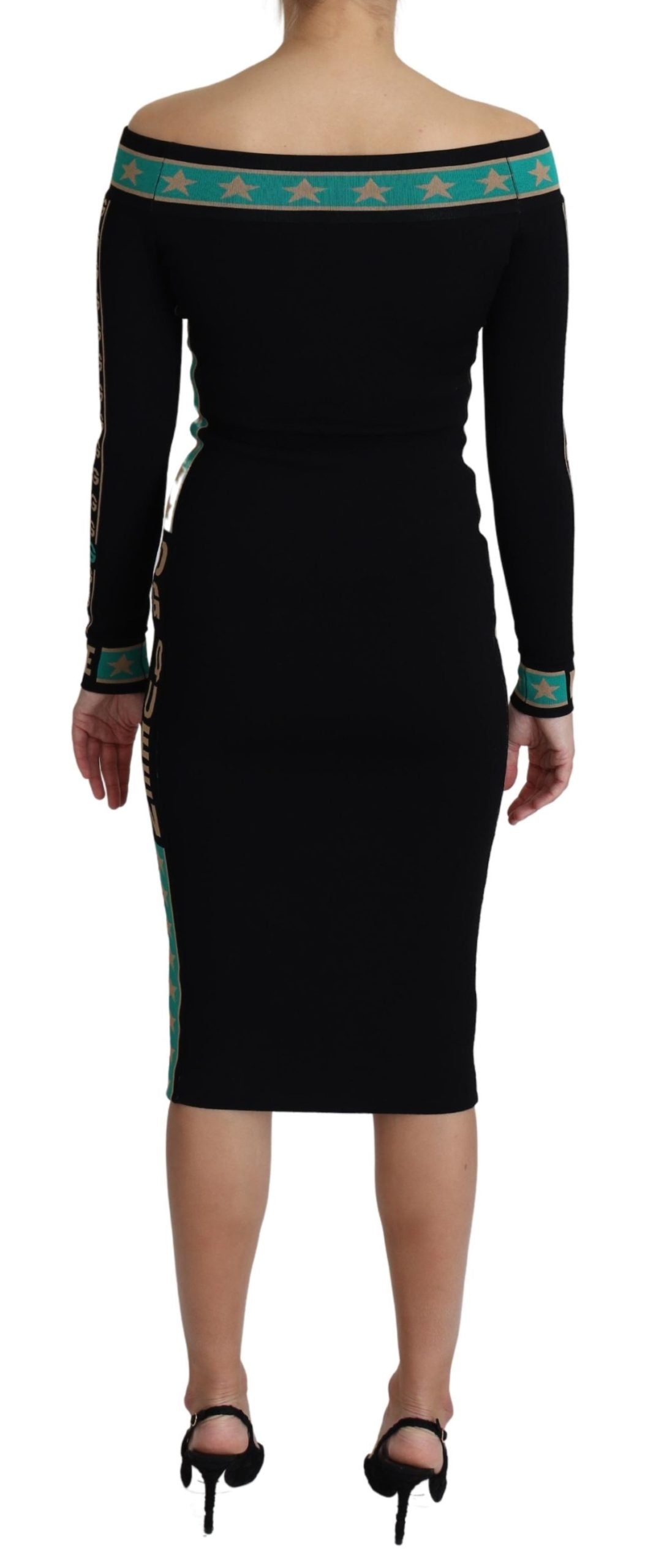 Schwarzes DG Royals Schulterfreies Etuikleid Midikleid