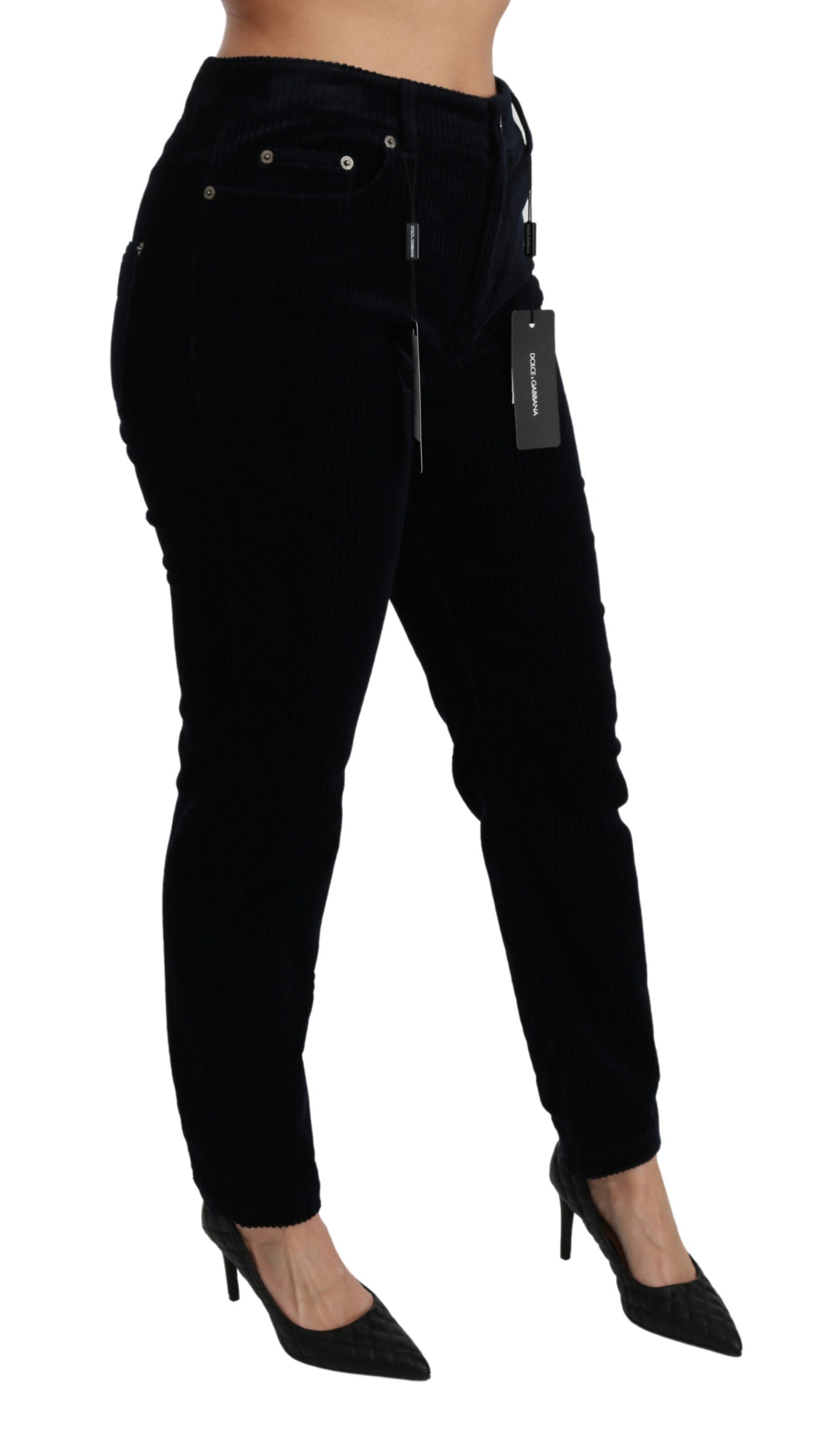 Blaue Cordhose mit mittlerer Taille Skinny-Hose Jeans