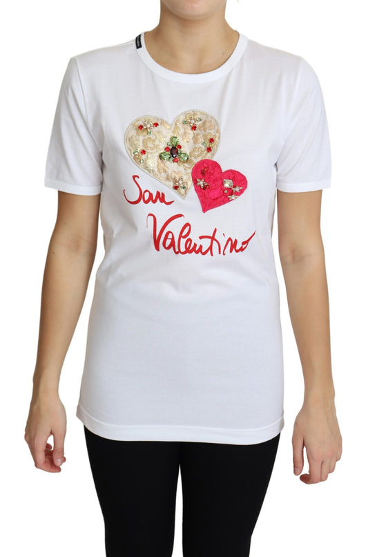 Weißes San Valentino Herz Kristalle T-shirt Top