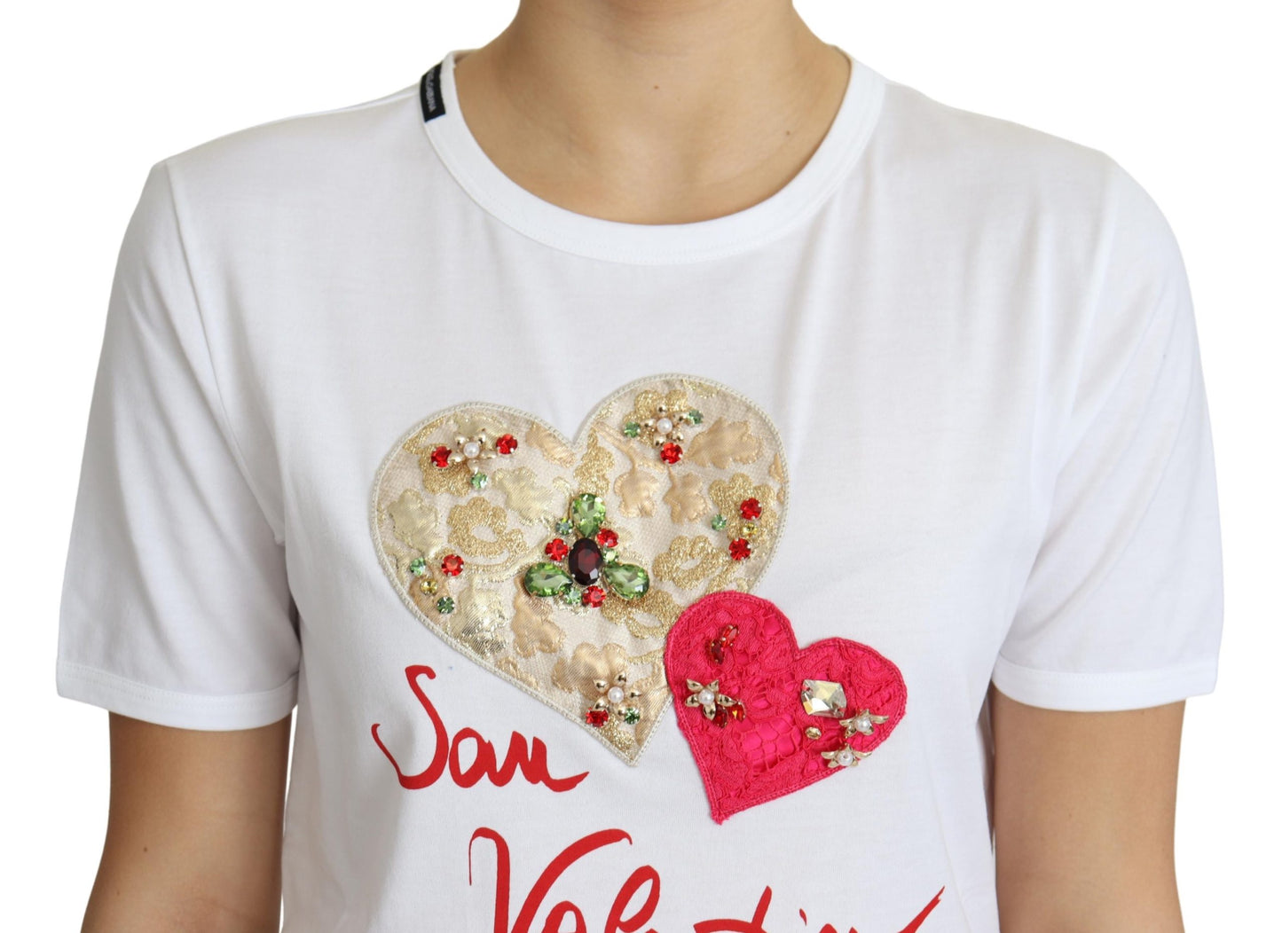 Weißes San Valentino Herz Kristalle T-shirt Top