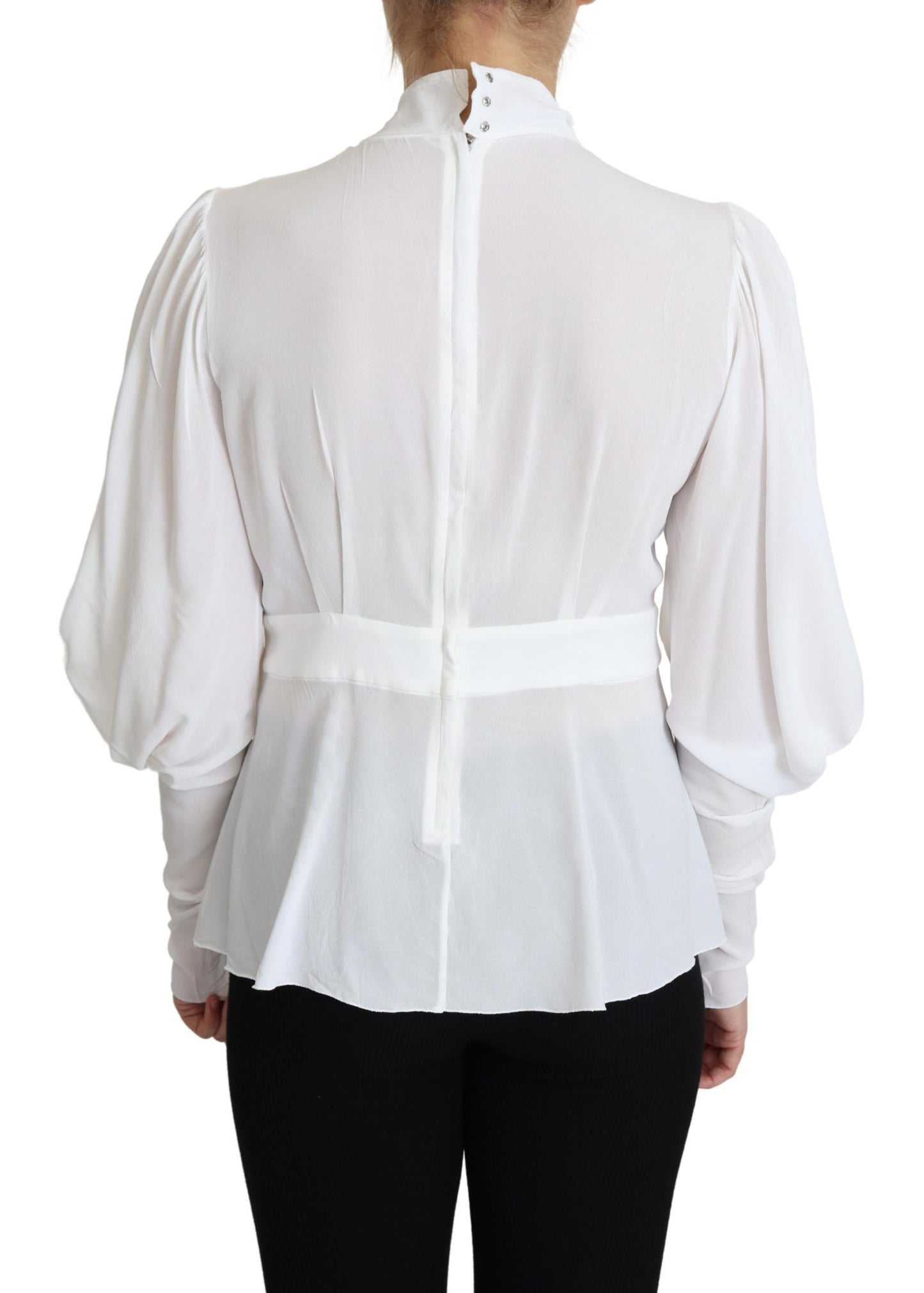 Weiße Bluse Ascot-Kragen Laternenärmel Top