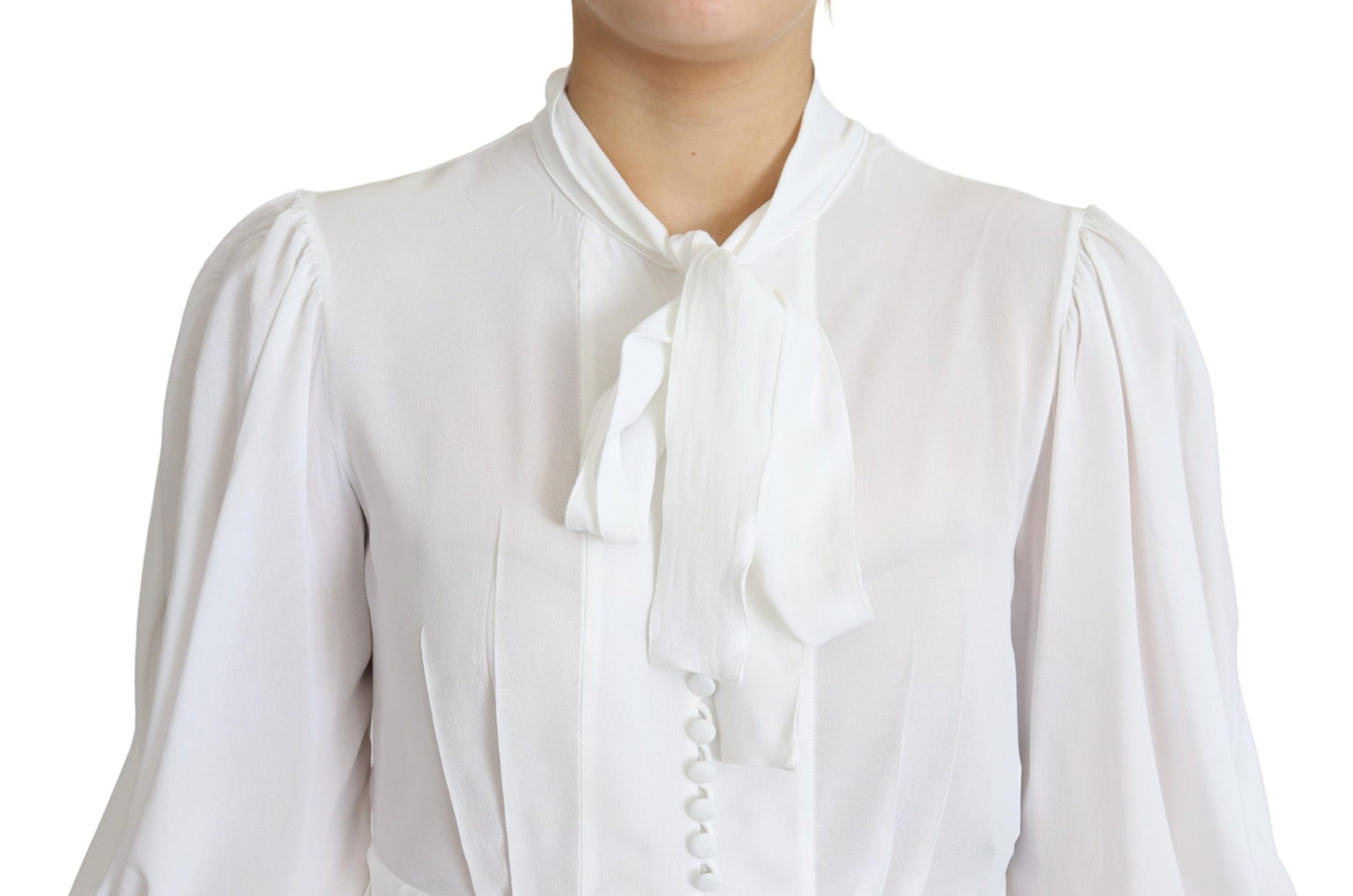Weiße Bluse Ascot-Kragen Laternenärmel Top