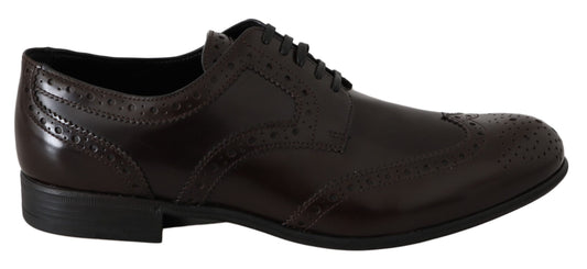 Braune Leder Broques Oxford Wingtip Schuhe
