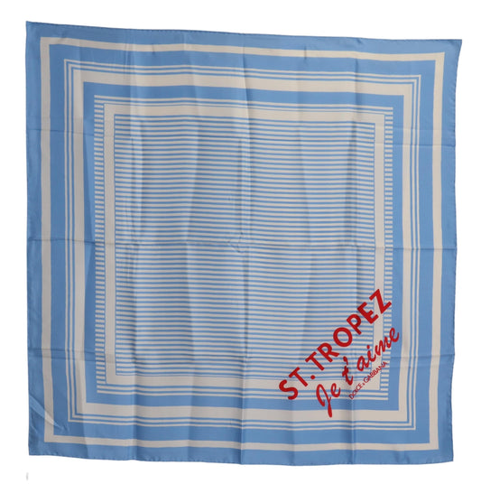 Blau gestreifter, quadratischer Seidenfoulard-Wickelschal