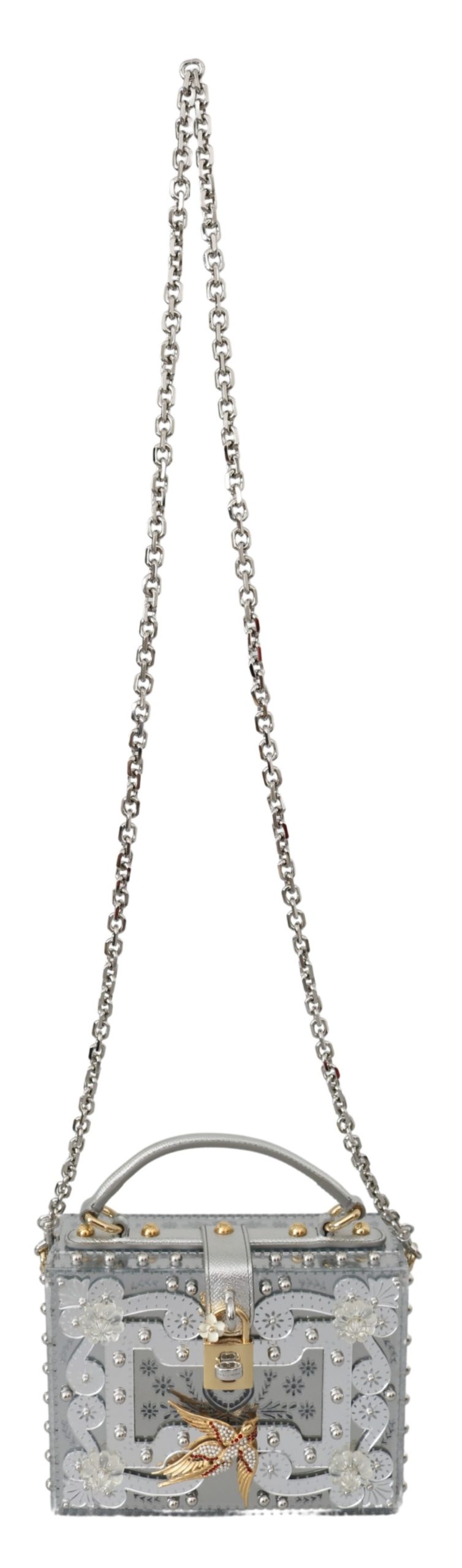 Silberne florale Vorhängeschloss-Schleife Kupplung Kristall BOX Tasche