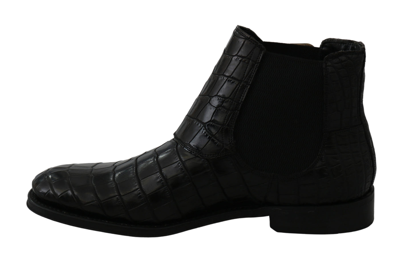 Schwarzes Krokodilleder Derby Stiefel Schuhe