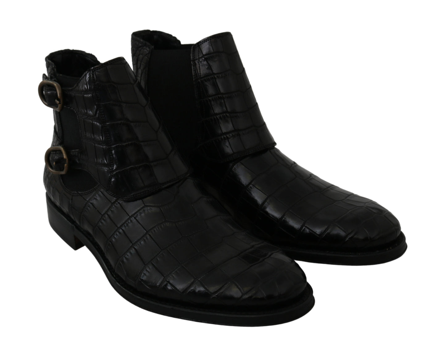 Schwarzes Krokodilleder Derby Stiefel Schuhe