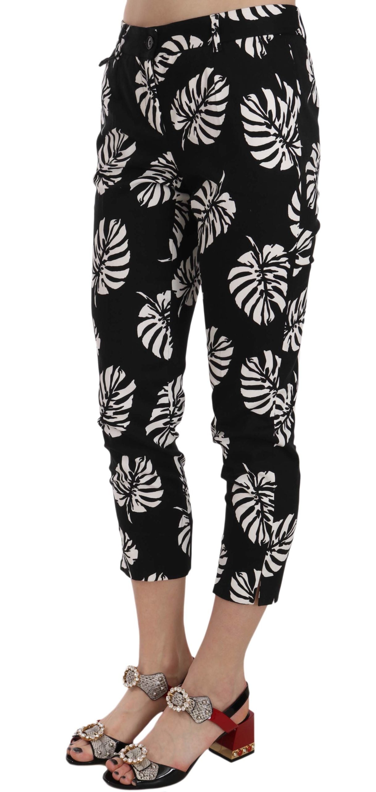 Schwarze Skinny-Hose mit Palmblattdruck