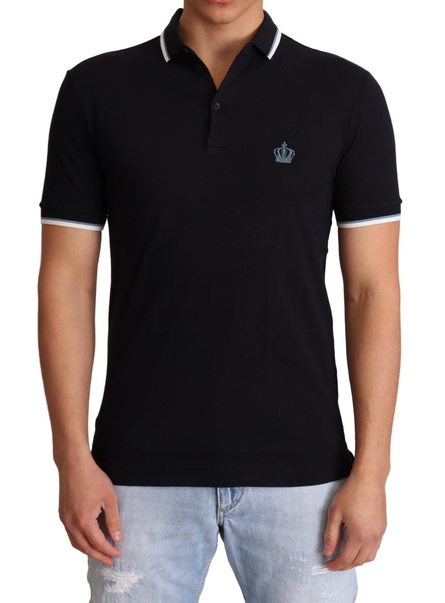 Blaues Logo Crown Polo Top Herren Baumwolle T-Shirt