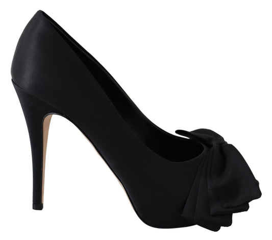 Schwarze Seiden Pumps Offene Zehen Heels Schuhe