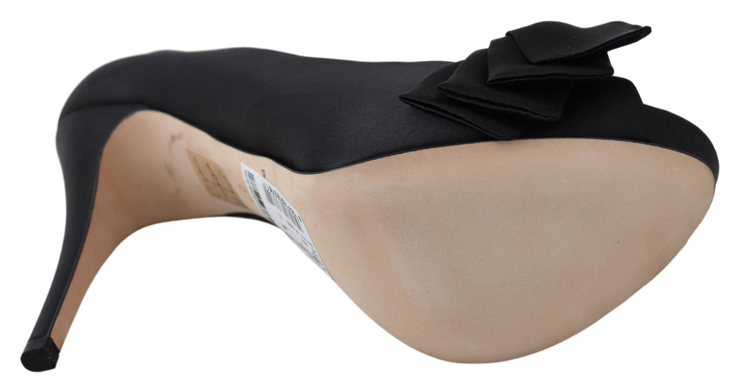 Schwarze Seiden Pumps Offene Zehen Heels Schuhe