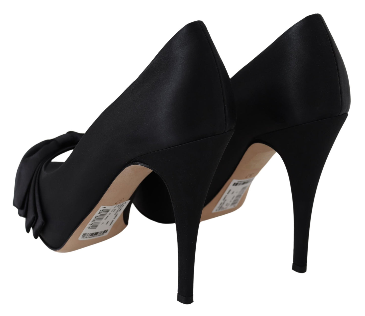 Schwarze Seiden Pumps Offene Zehen Heels Schuhe
