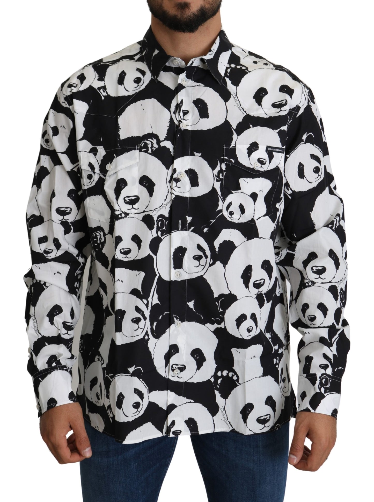 Schwarzer Panda Herren Freizeithemd 100% Baumwolle