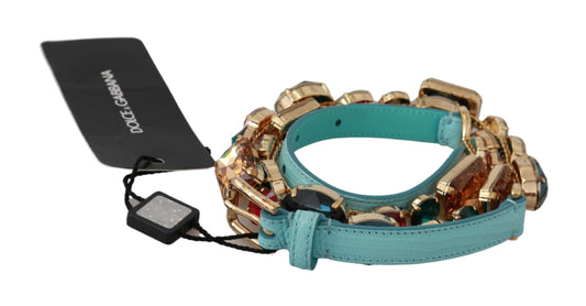 Blauer Leder Multicolor Kristalle Gürtel