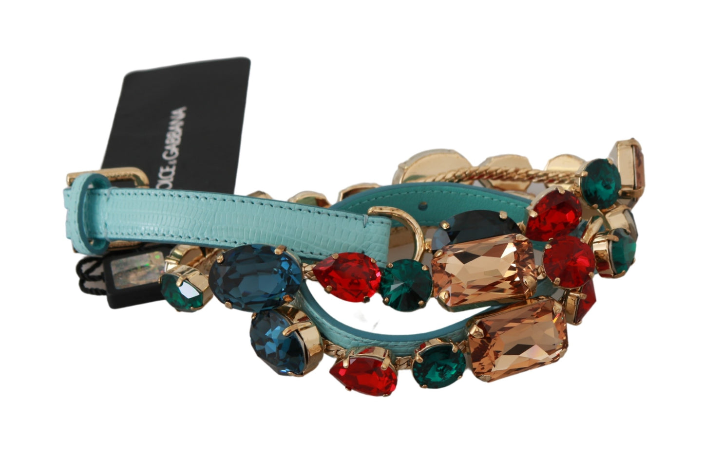 Blauer Leder Multicolor Kristalle Gürtel