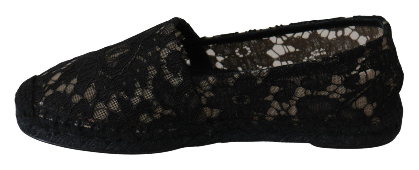 Schwarze Spitze Baumwolle Espadrilles Schuhe