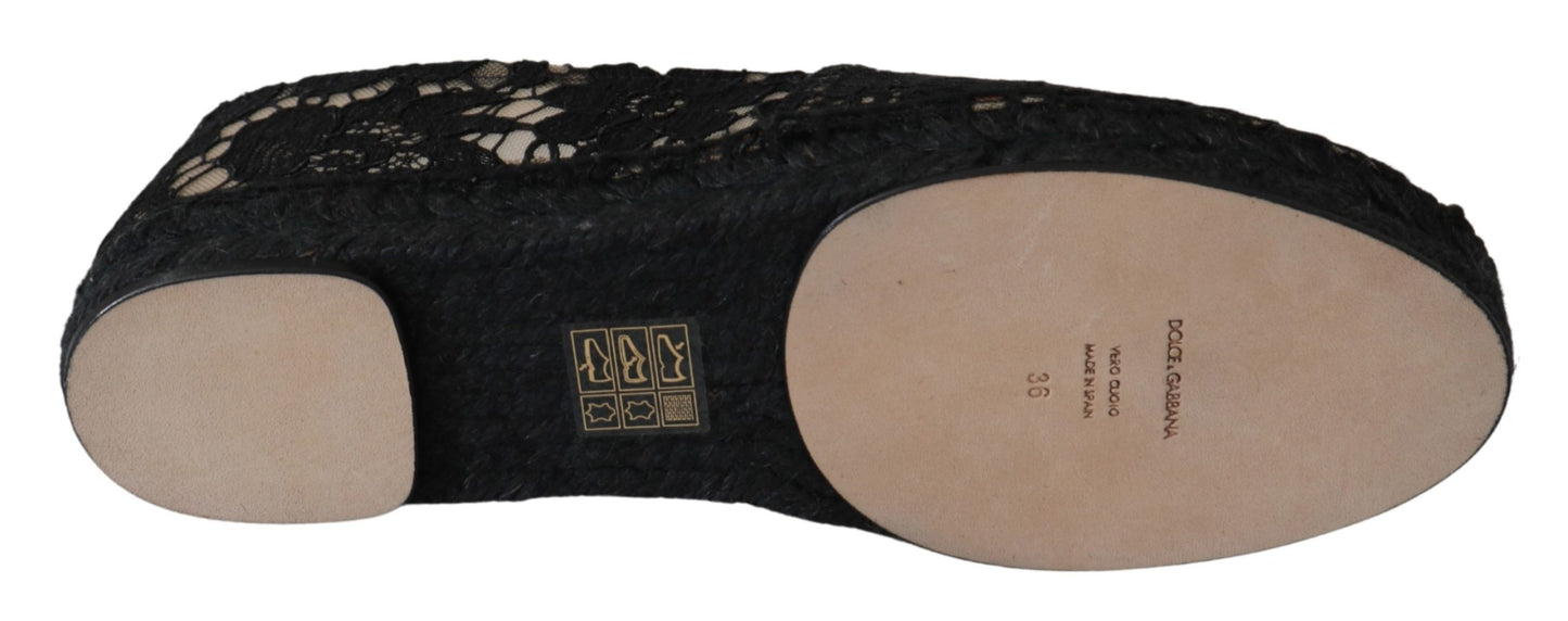 Schwarze Spitze Baumwolle Espadrilles Schuhe