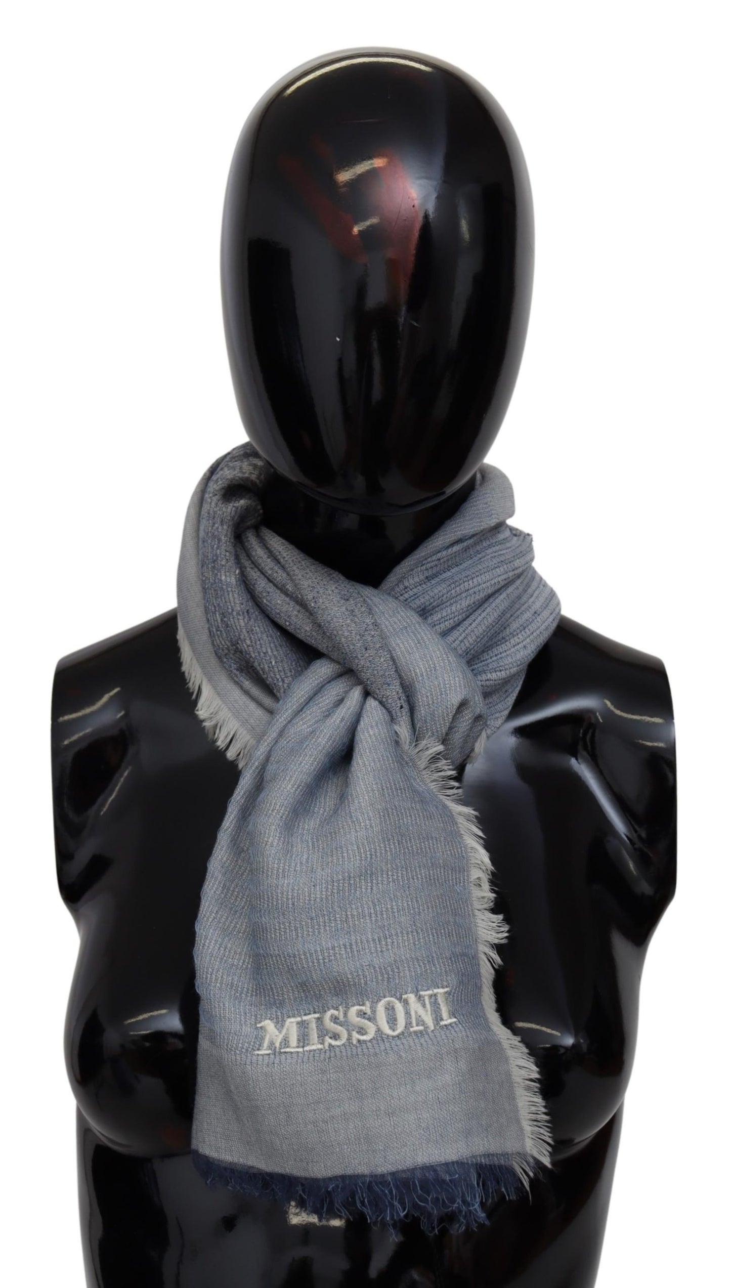 Blau Wolle stricken Unisex Hals wickeln Fransen Logo Schal