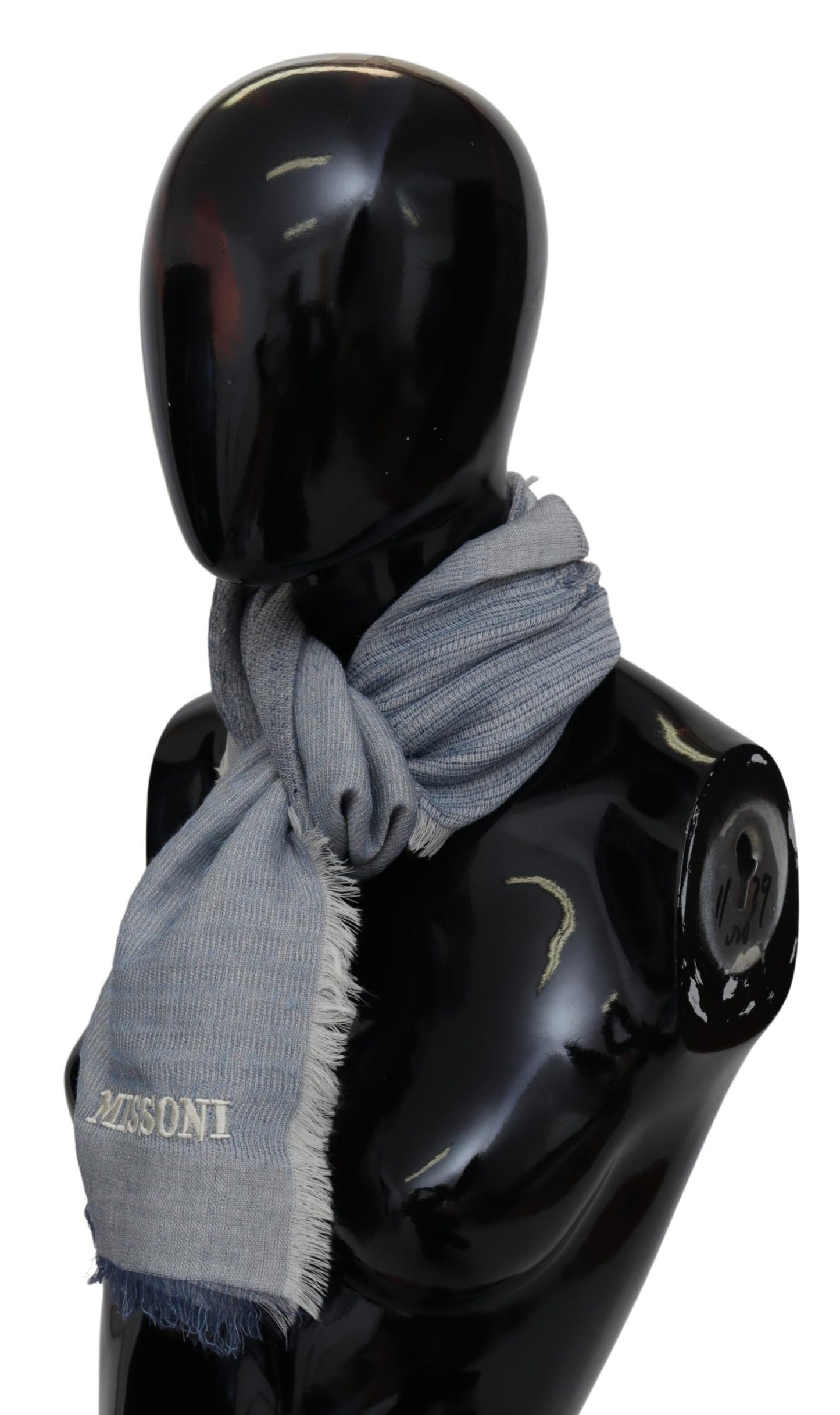 Blau Wolle stricken Unisex Hals wickeln Fransen Logo Schal