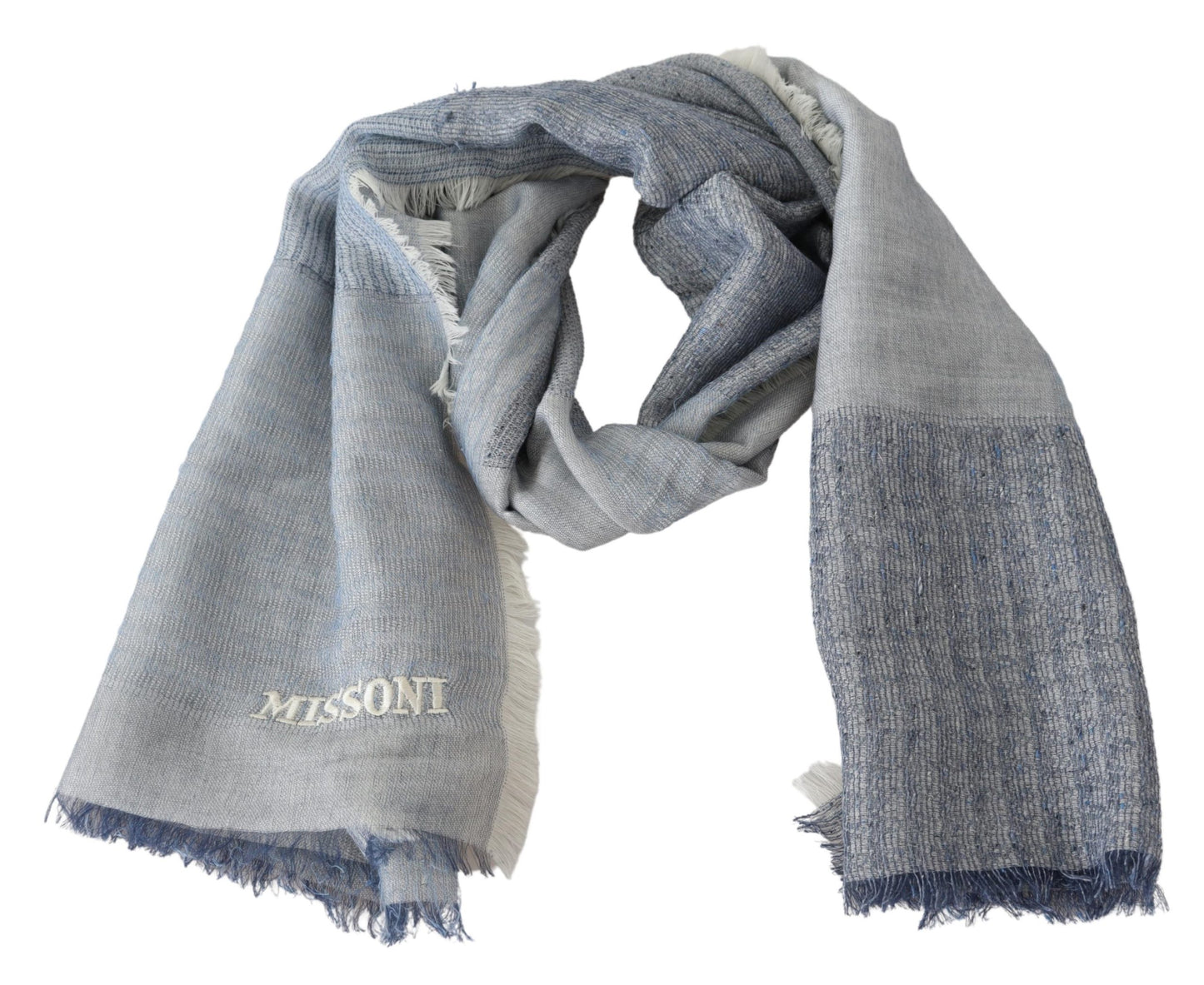 Blau Wolle stricken Unisex Hals wickeln Fransen Logo Schal