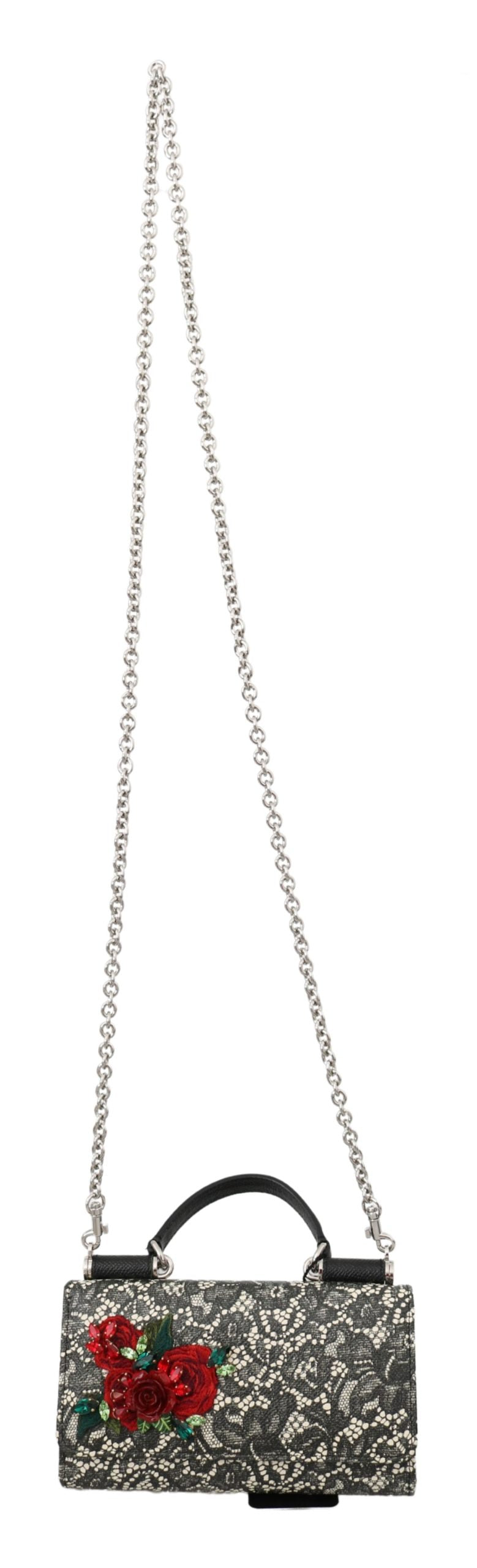 Schwarze Spitze Leder Kristall Rosen Sicily Von Geldbeutel Tasche