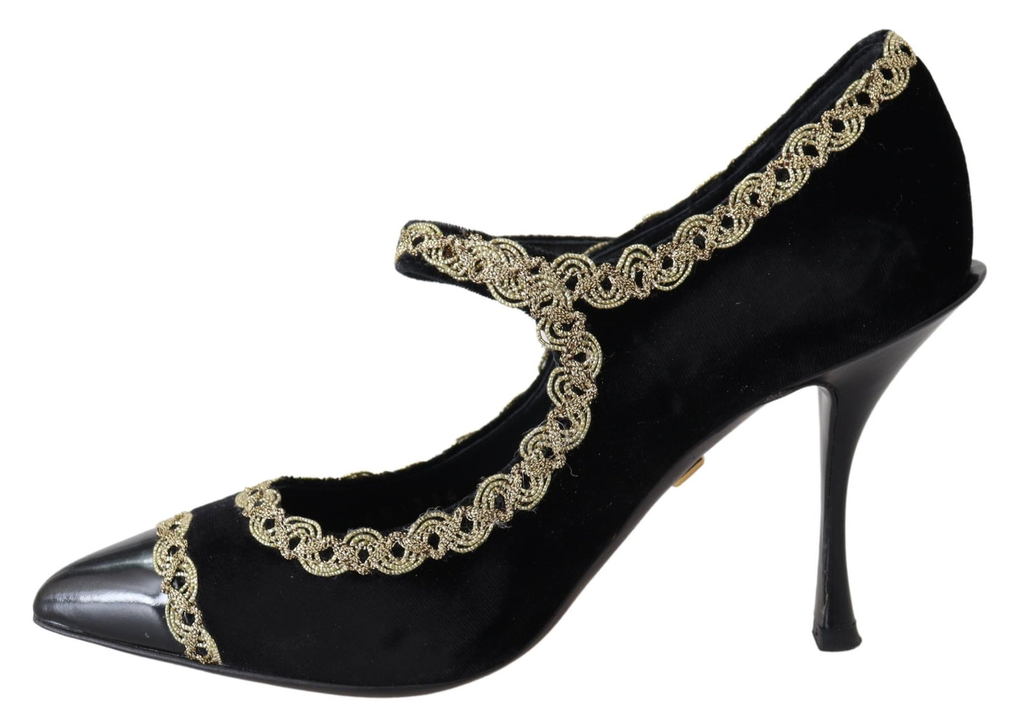 Schwarzer Samt Gold Mary Janes Pumps