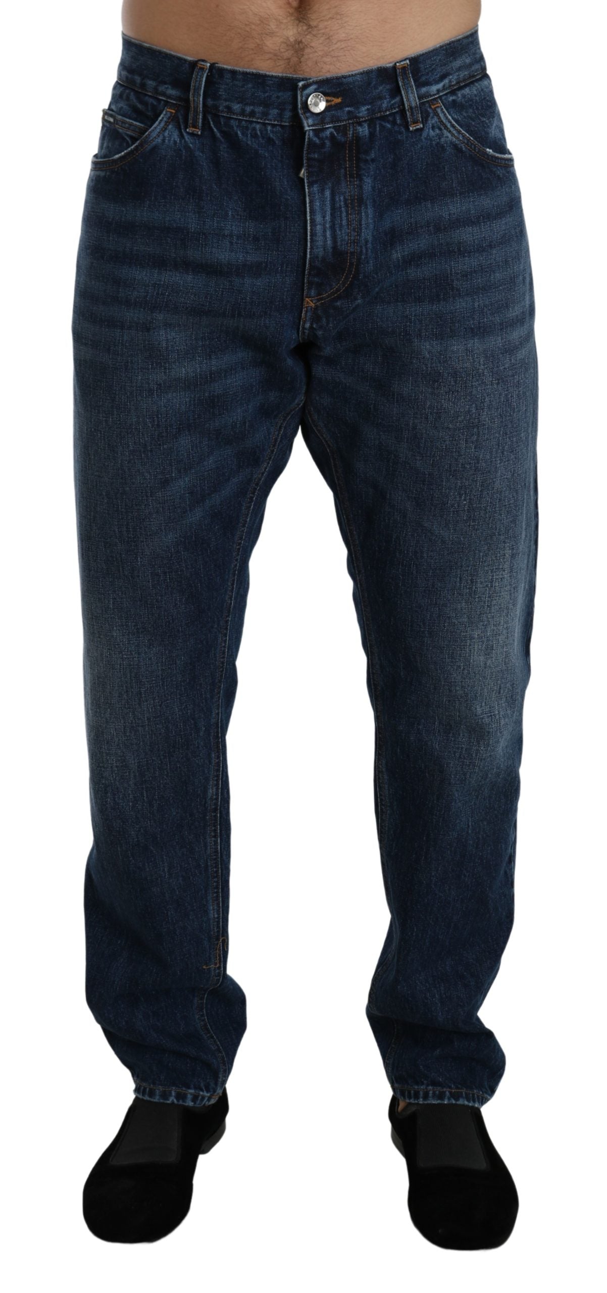 Dunkelblau gewaschene Slim Fit Denim Baumwolljeans
