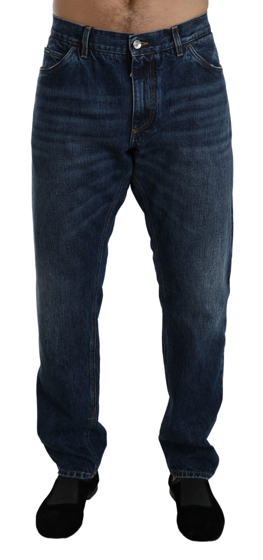 Dunkelblau gewaschene Slim Fit Denim Baumwolljeans