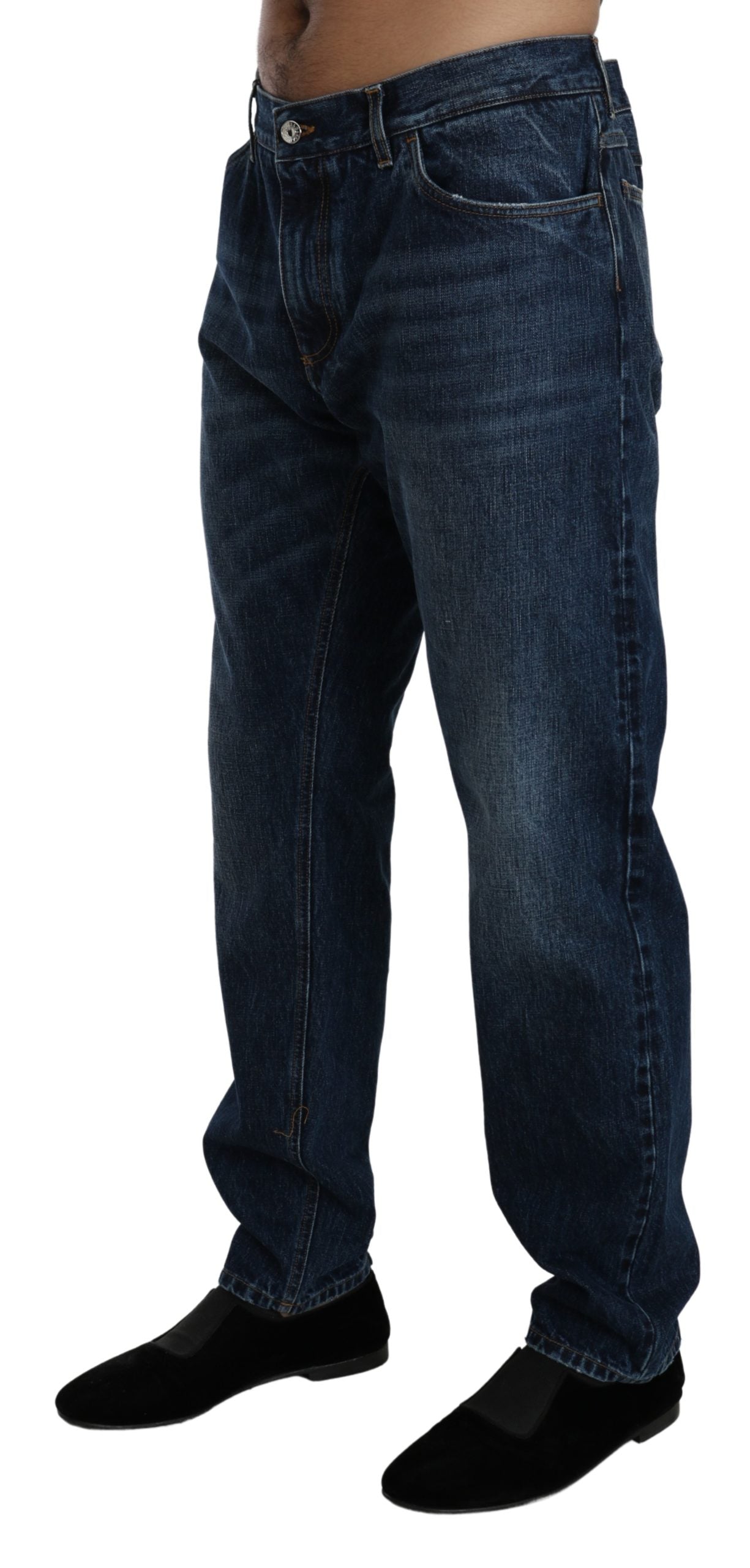 Dunkelblau gewaschene Slim Fit Denim Baumwolljeans