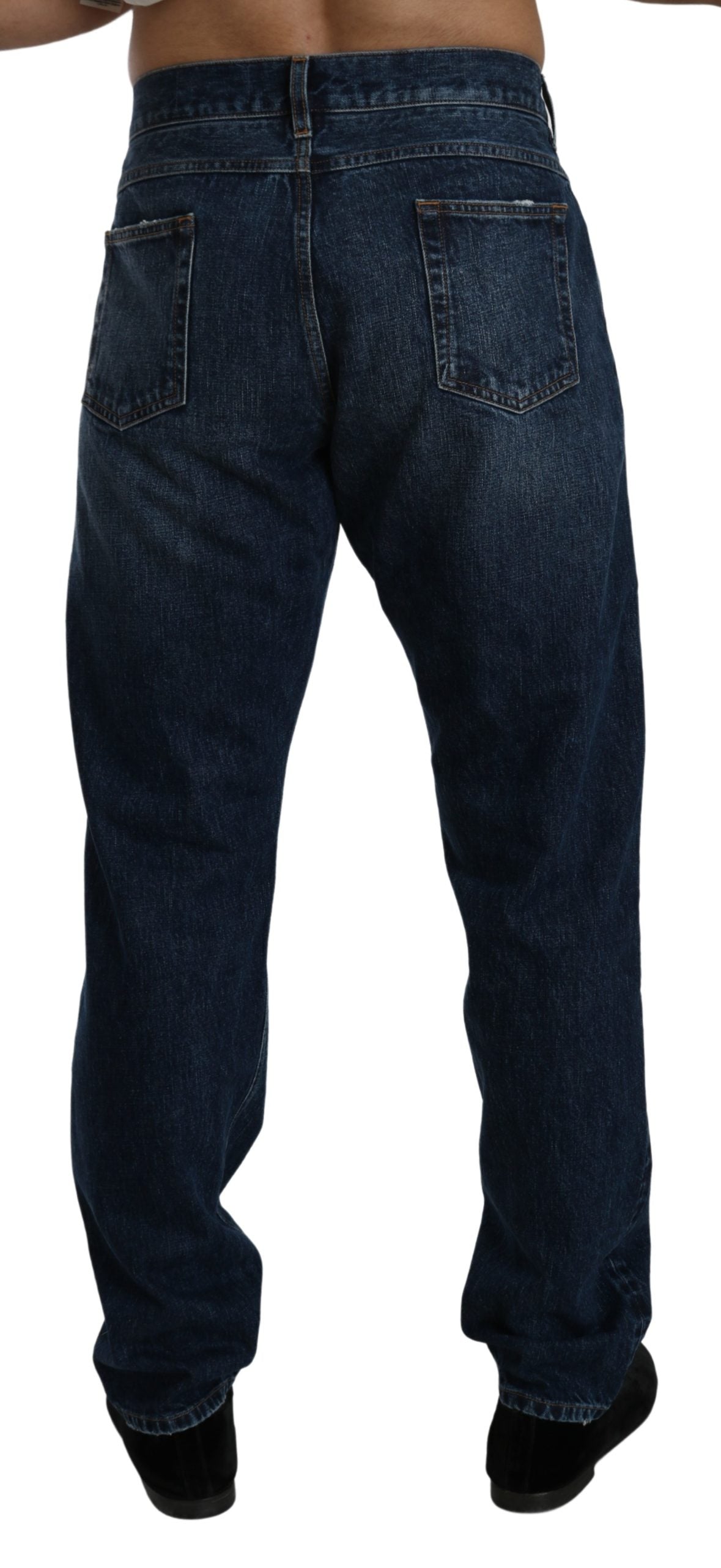 Dunkelblau gewaschene Slim Fit Denim Baumwolljeans