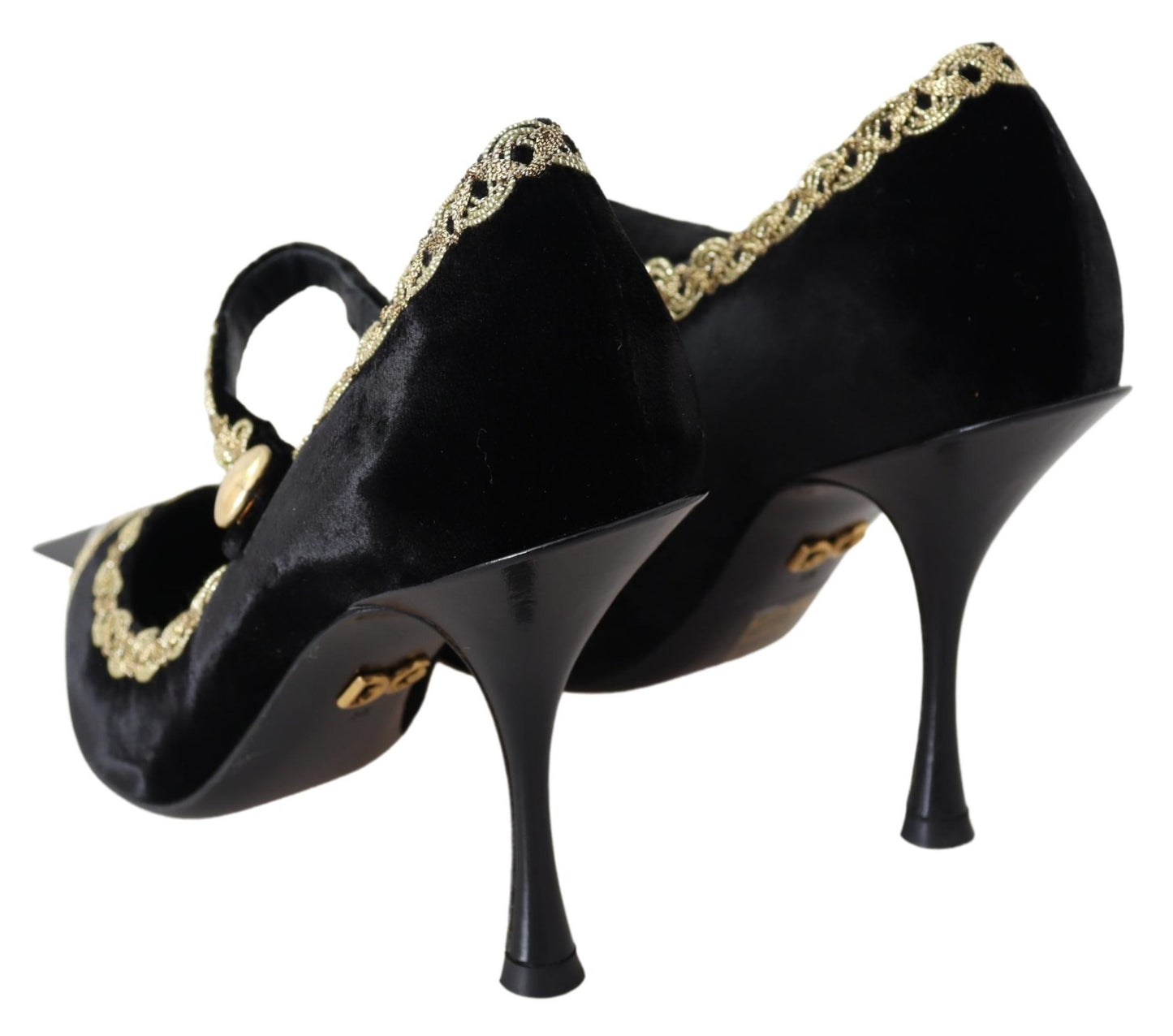 Schwarzer Samt Gold Mary Janes Pumps