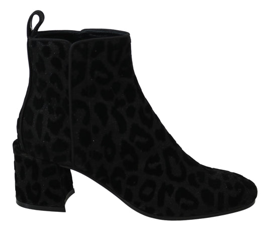 Schwarzer Leopard Kurze Stiefel Schuhe mit Reißverschluss